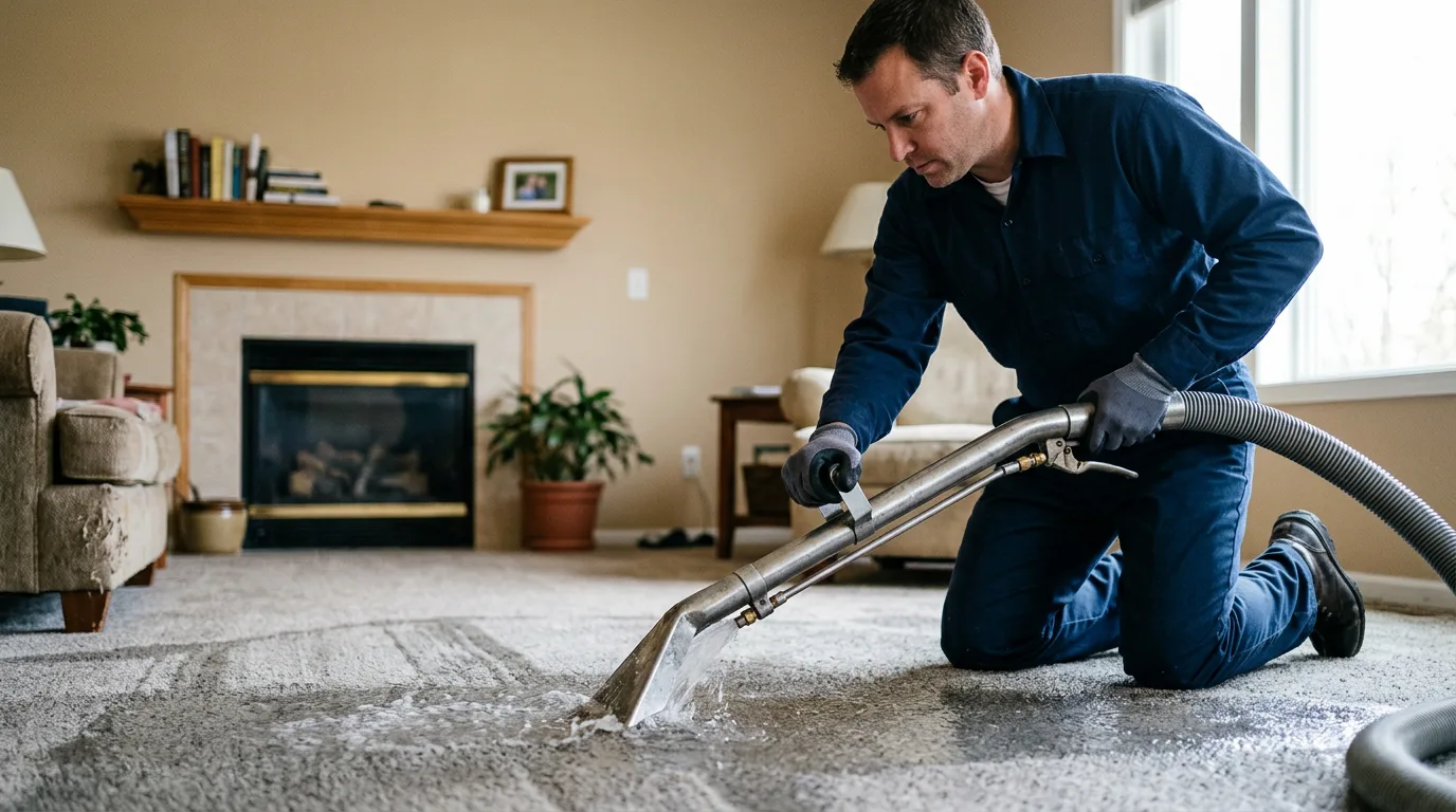 Water damage restoration technician working near Thayer, IA